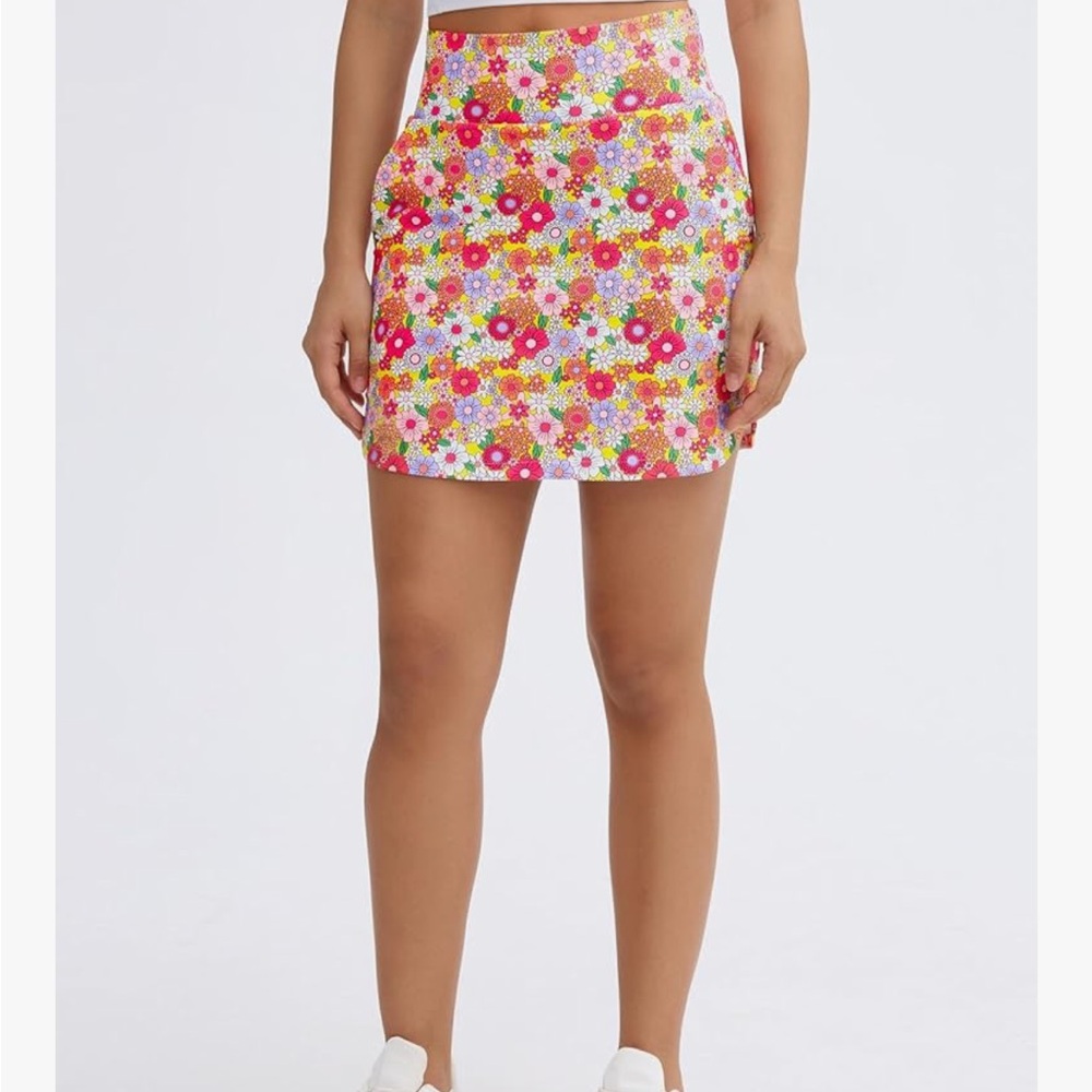 Floral Tennis High Waist Lightweight Athletic Casual Skort (skirt with pockets)